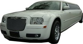 White Chrysler limo for hire, School Proms, Birthday celebrations and anniversaries. Cars for Stars (Bath)