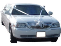 Cars for Stars (Bath) - Wedding Limo. White Lincoln stretched wedding limousine with white ribbons
